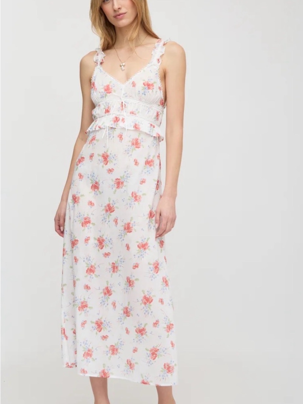 Hill House White Maxi Dress with Pink Floral Print